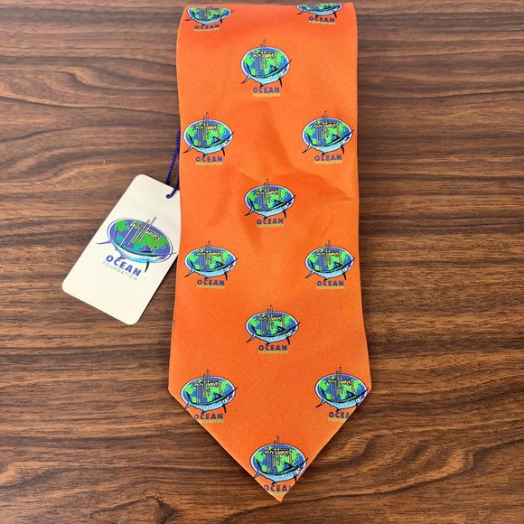 GUY HARVEY Ocean Foundation Marlin Print 4" x 58" Mens 100% Silk Orange Tie NWT - Picture 3 of 8